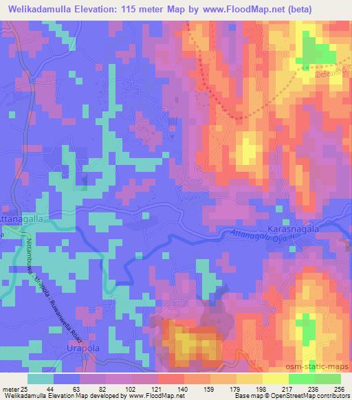 Welikadamulla,Sri Lanka Elevation Map