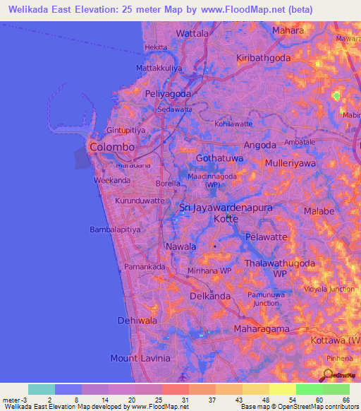 Welikada East,Sri Lanka Elevation Map