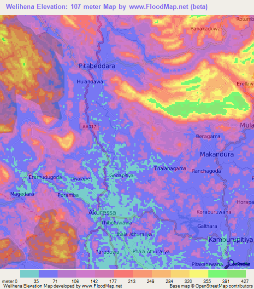 Welihena,Sri Lanka Elevation Map