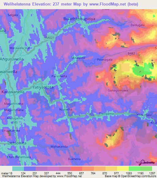 Welihelatenna,Sri Lanka Elevation Map