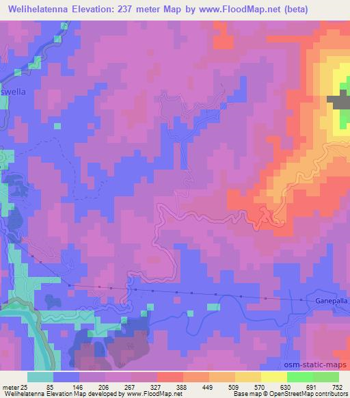 Welihelatenna,Sri Lanka Elevation Map