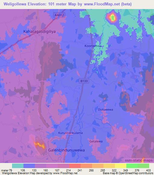 Weligollewa,Sri Lanka Elevation Map