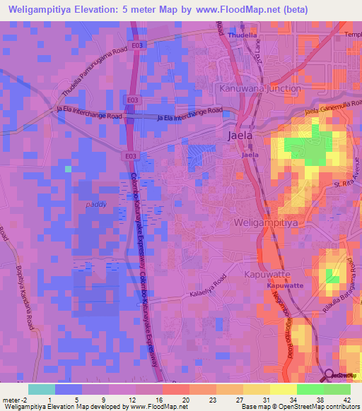 Weligampitiya,Sri Lanka Elevation Map