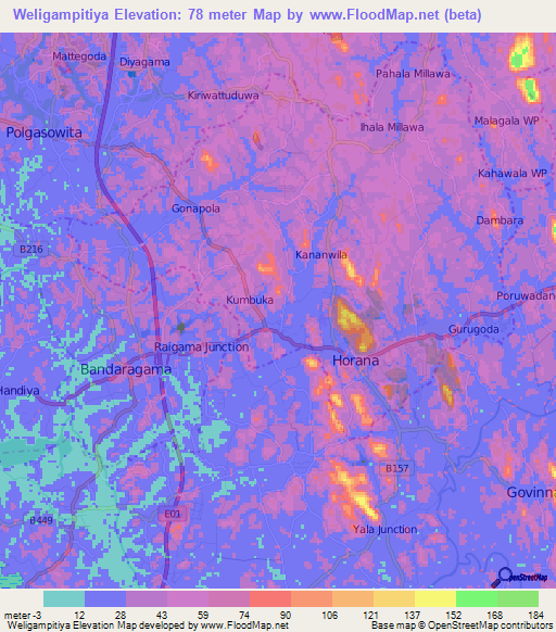 Weligampitiya,Sri Lanka Elevation Map