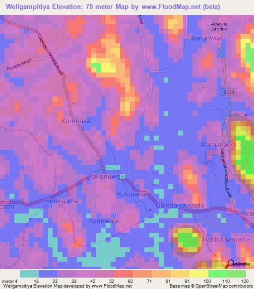 Weligampitiya,Sri Lanka Elevation Map