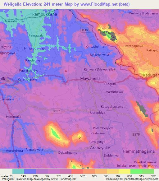 Weligalla,Sri Lanka Elevation Map