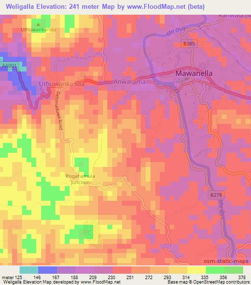 Weligalla,Sri Lanka Elevation Map