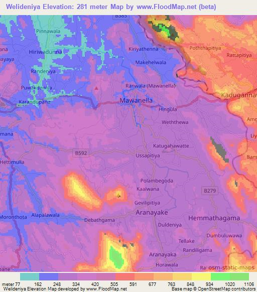 Welideniya,Sri Lanka Elevation Map