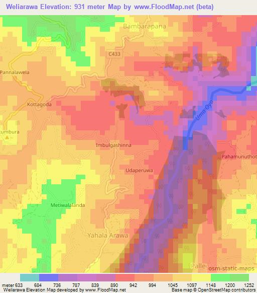 Weliarawa,Sri Lanka Elevation Map
