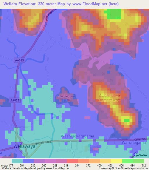 Weliara,Sri Lanka Elevation Map