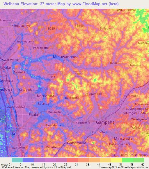 Welhena,Sri Lanka Elevation Map