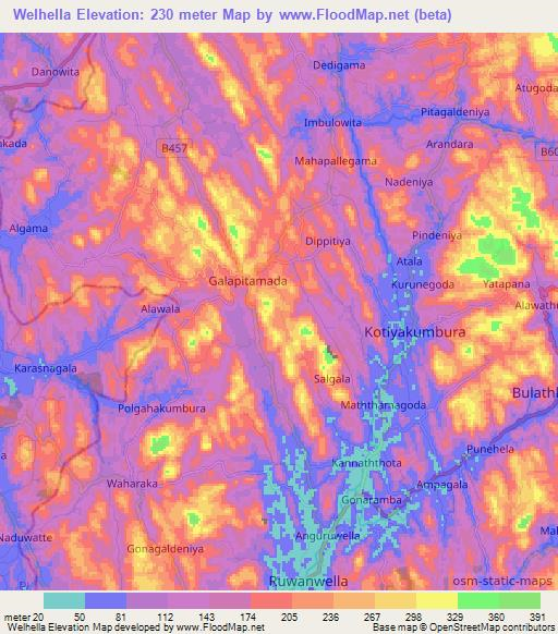 Welhella,Sri Lanka Elevation Map