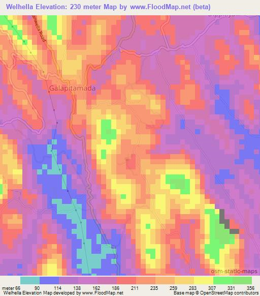 Welhella,Sri Lanka Elevation Map