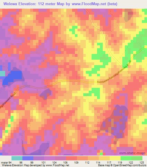 Welewa,Sri Lanka Elevation Map