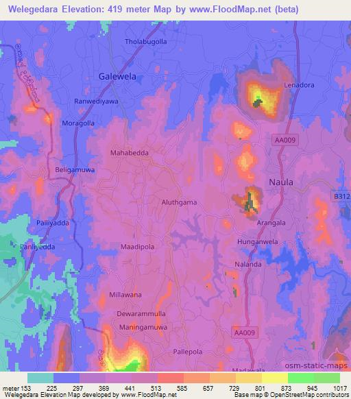 Welegedara,Sri Lanka Elevation Map