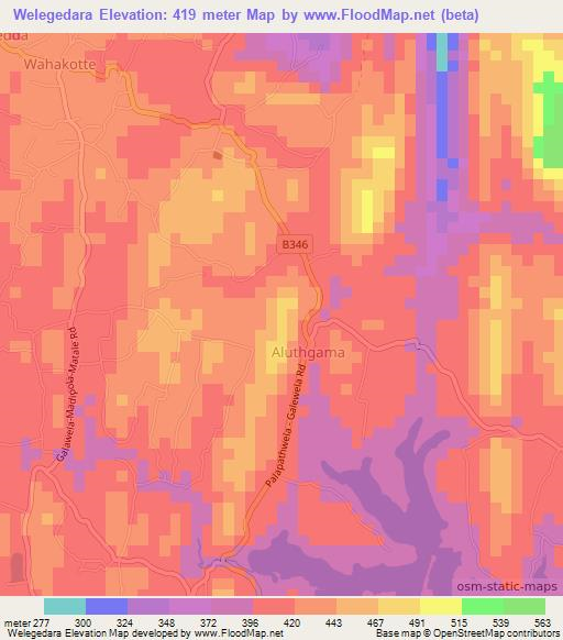 Welegedara,Sri Lanka Elevation Map
