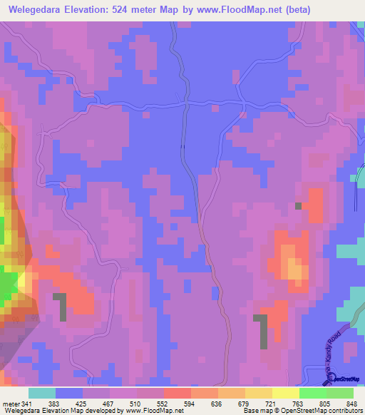 Welegedara,Sri Lanka Elevation Map