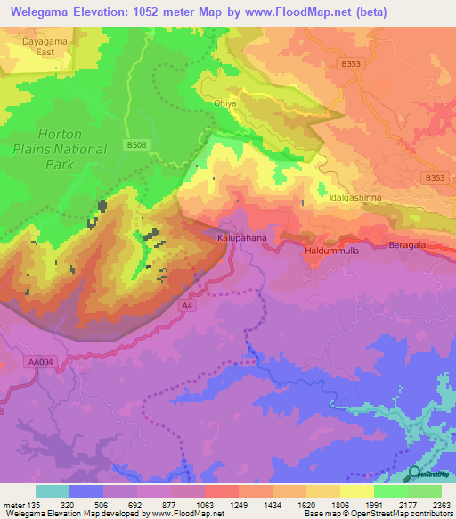 Welegama,Sri Lanka Elevation Map