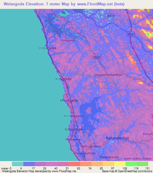 Welangoda,Sri Lanka Elevation Map