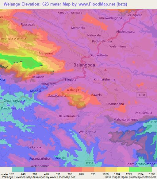 Welange,Sri Lanka Elevation Map