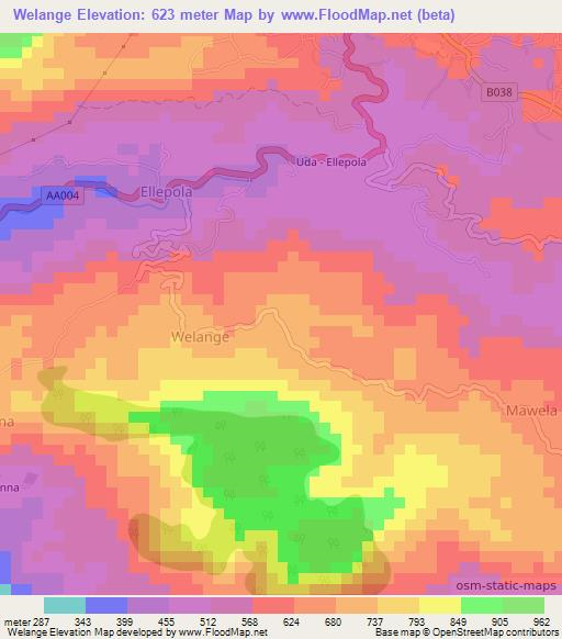 Welange,Sri Lanka Elevation Map