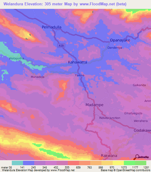 Welandura,Sri Lanka Elevation Map