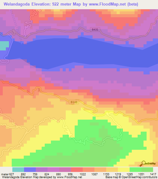 Welandagoda,Sri Lanka Elevation Map