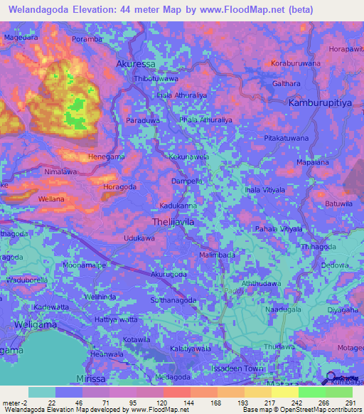 Welandagoda,Sri Lanka Elevation Map
