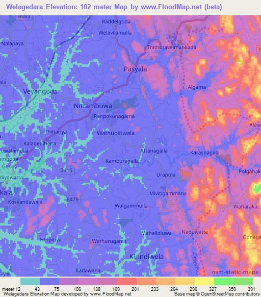 Welagedara,Sri Lanka Elevation Map