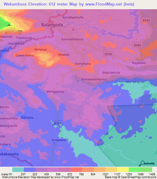Wekumbura,Sri Lanka Elevation Map
