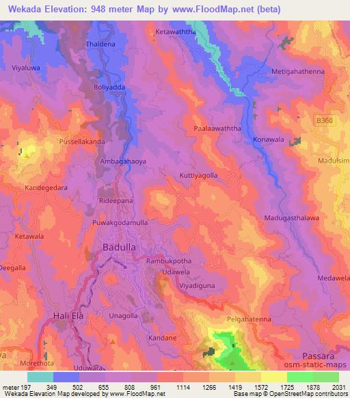 Wekada,Sri Lanka Elevation Map