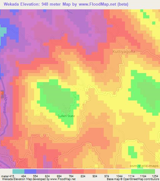 Wekada,Sri Lanka Elevation Map