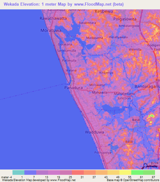 Wekada,Sri Lanka Elevation Map