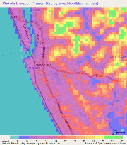 Wekada,Sri Lanka Elevation Map