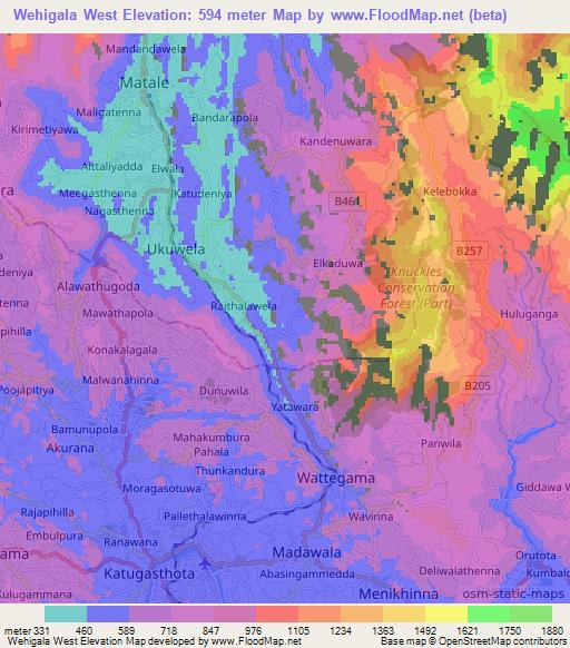 Wehigala West,Sri Lanka Elevation Map