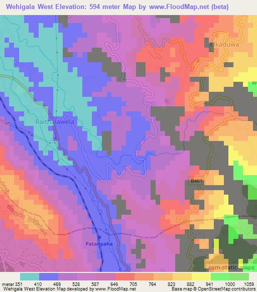 Wehigala West,Sri Lanka Elevation Map