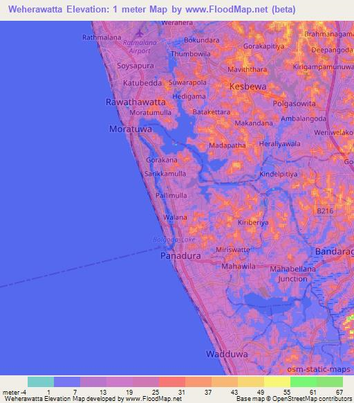 Weherawatta,Sri Lanka Elevation Map