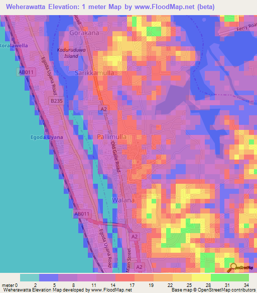 Weherawatta,Sri Lanka Elevation Map