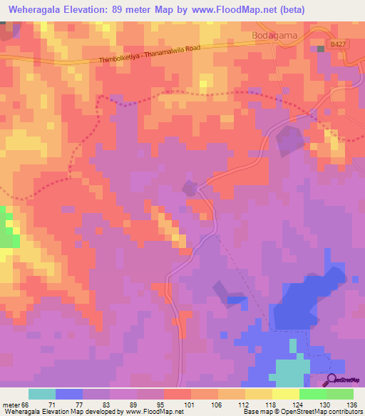 Weheragala,Sri Lanka Elevation Map