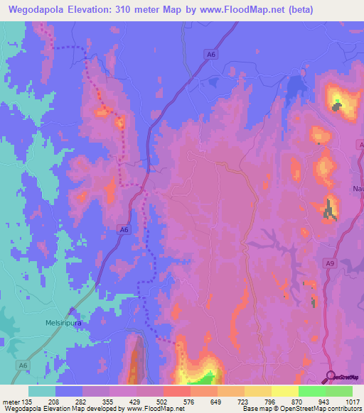 Wegodapola,Sri Lanka Elevation Map