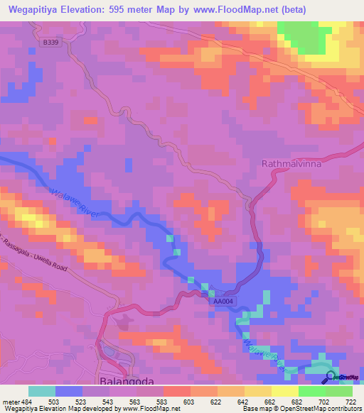 Wegapitiya,Sri Lanka Elevation Map