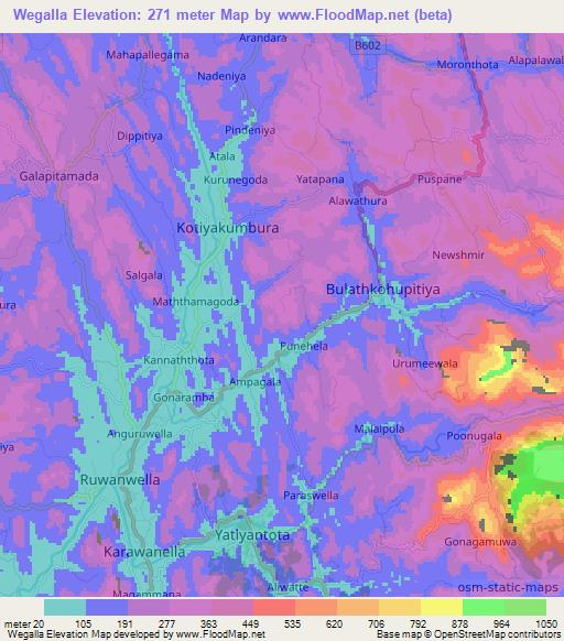 Wegalla,Sri Lanka Elevation Map
