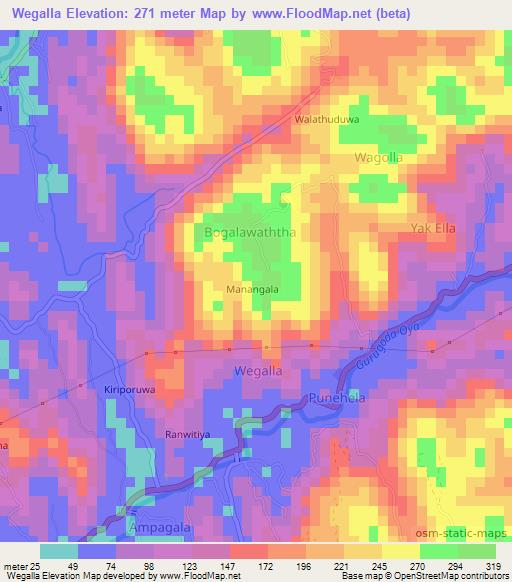 Wegalla,Sri Lanka Elevation Map