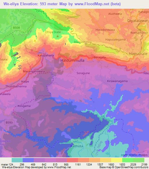 We-eliya,Sri Lanka Elevation Map