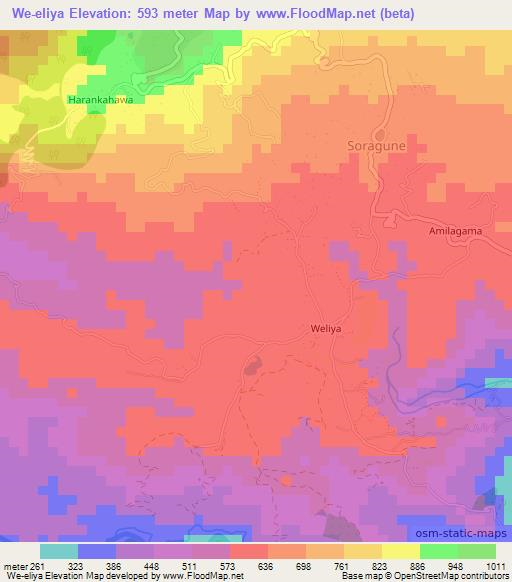 We-eliya,Sri Lanka Elevation Map
