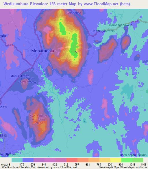 Wedikumbura,Sri Lanka Elevation Map