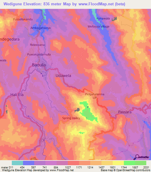 Wedigune,Sri Lanka Elevation Map