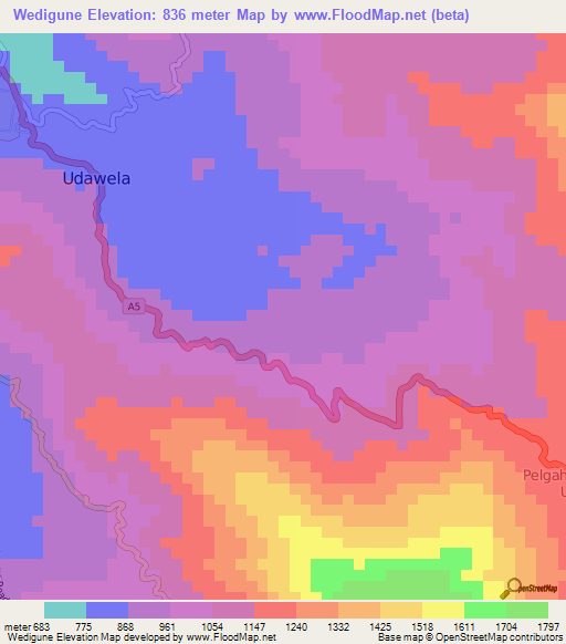 Wedigune,Sri Lanka Elevation Map