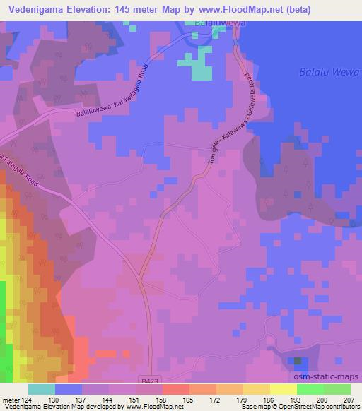 Vedenigama,Sri Lanka Elevation Map