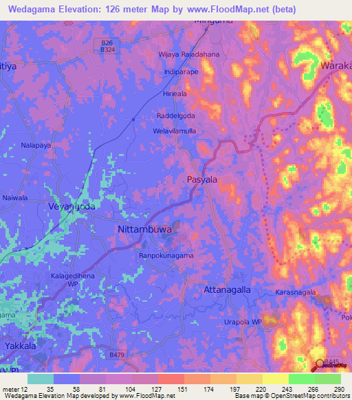 Wedagama,Sri Lanka Elevation Map